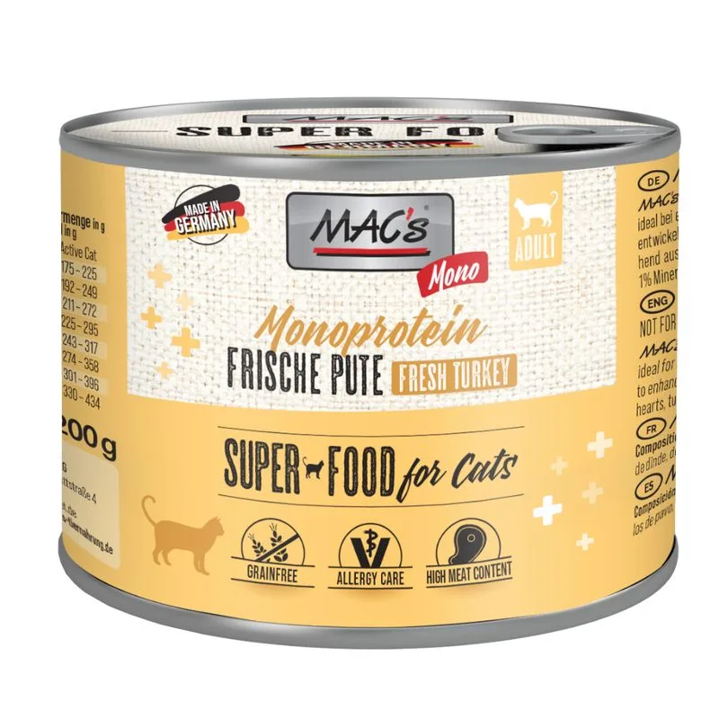 MAC's Cat Mono Sensitive 24 x 200 g Alimento umido per gatti (Tacchino)