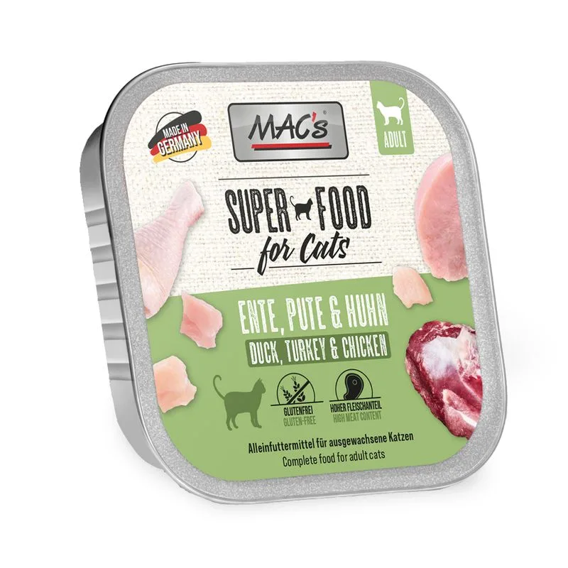 MAC's Cat in vaschetta 64 x 100 g Alimento umido per gatti (Anatra, Tacchino & Pollo)