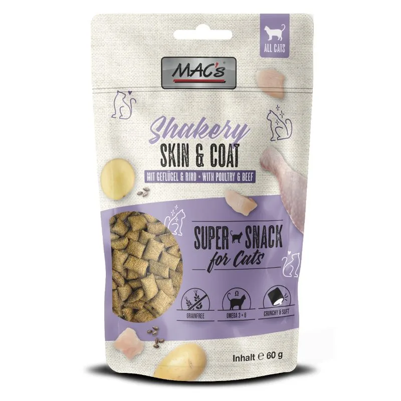 MAC's Shakery Snack per gatto (Set %: 3 x 60 g Skin & Coat con Pollo & Manzo)