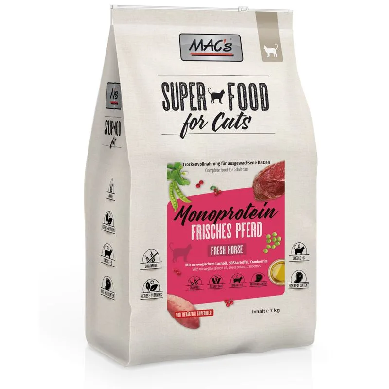MAC's Superfood for Cats Adult Monoprotein Cavallo Crocchette per gatti (7 kg)
