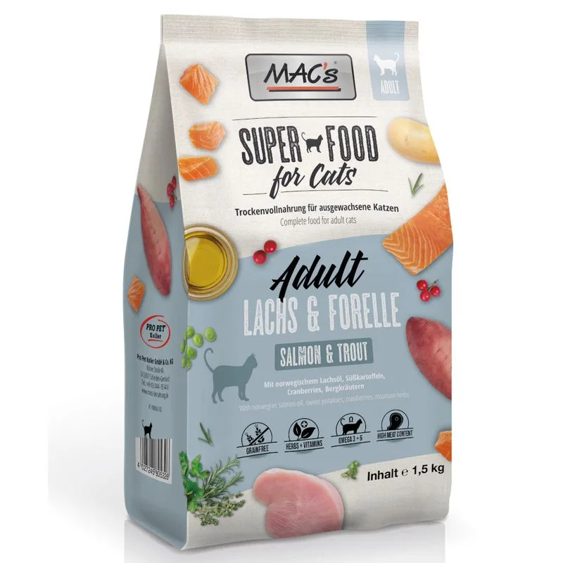 MAC's Superfood for Cats Adult Salmone & Trota Crocchette per gatti (Set %: 2 x 1,5 kg)