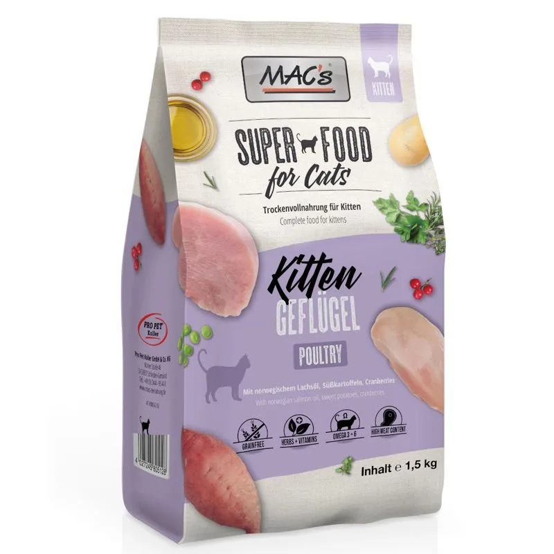 MAC's Superfood for Cats Kitten Crocchette per gatti (Set %: 2 x 1,5 kg)