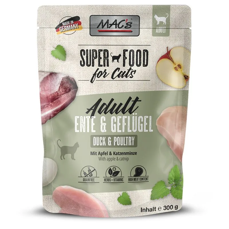 MAC´s Superfood Adult 24 x 300 g in buste Umido gatto (Anatra & Pollame)