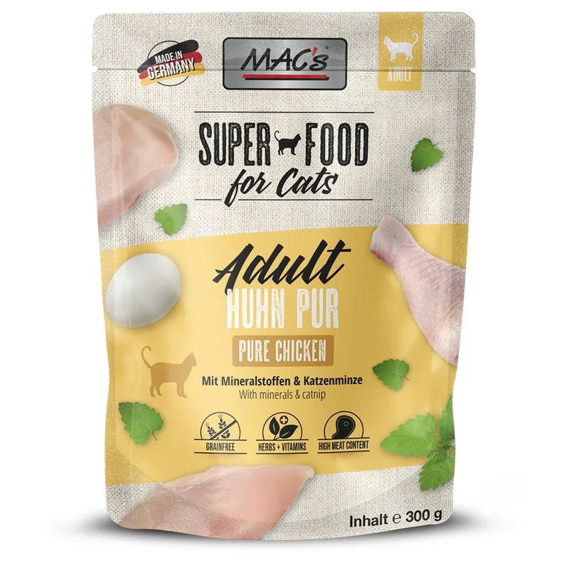 MAC´s Superfood Adult 24 x 300 g in buste Umido gatto (Puro Pollo)