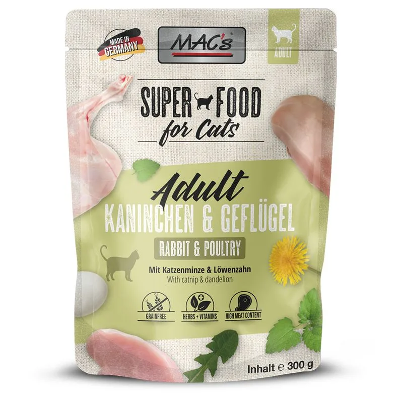 MAC´s Superfood Adult 6 x 300 g in buste Umido gatto (Coniglio & Pollame)