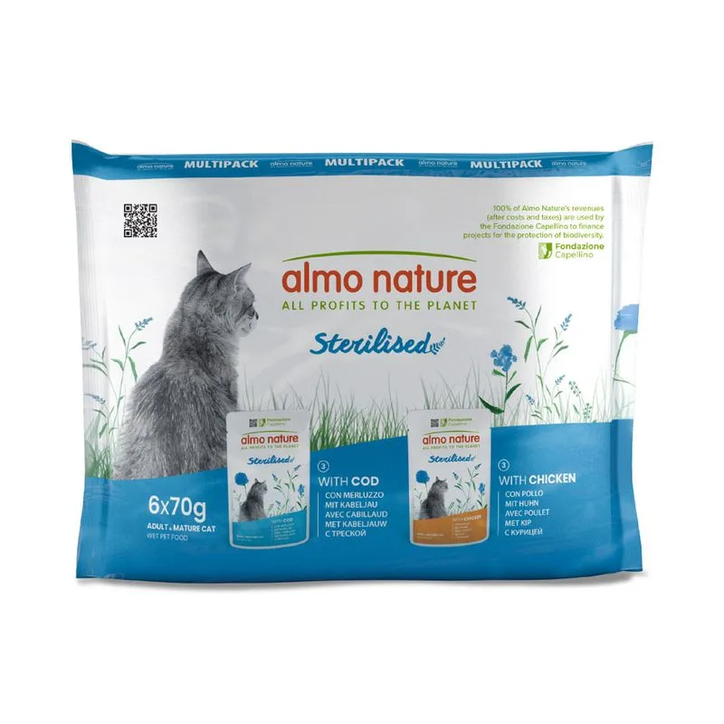 Almo Nature Functional Sterilised umido per gatto (Set %: Mix: 12x Pollo + 12x Merluzzo)