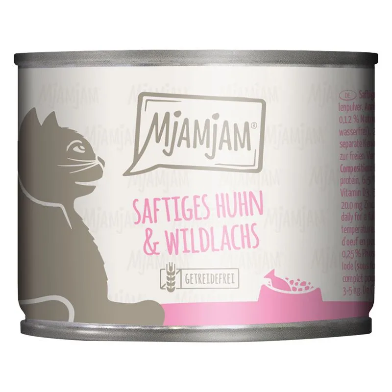 MjAMjAM 24 x 200 g umido per gatto (Pollo & Salmone Selvaggio)