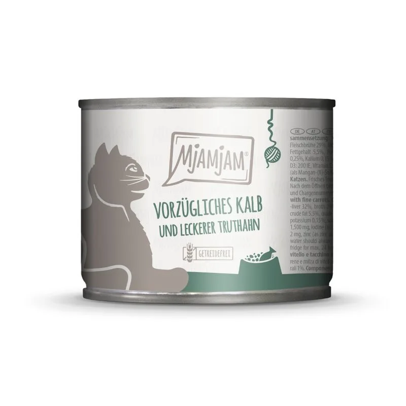 MjAMjAM 24 x 200 g umido per gatto (Vitello & Tacchino)