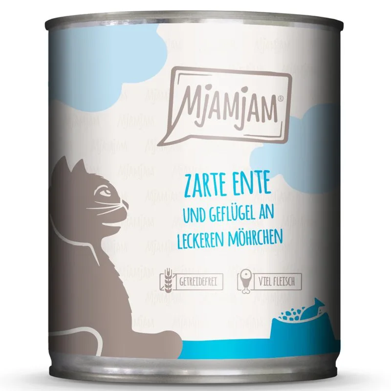 MjAMjAM 24 x 800 g umido gatto (Anatra & Pollo delicati con Carotine)
