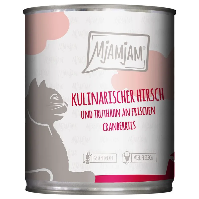 MjAMjAM 24 x 800 g umido gatto (Cervo, Tacchino & Mirtilli Rossi)