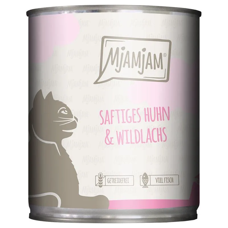 MjAMjAM 24 x 800 g umido gatto (Pollo & Salmone Selvaggio)