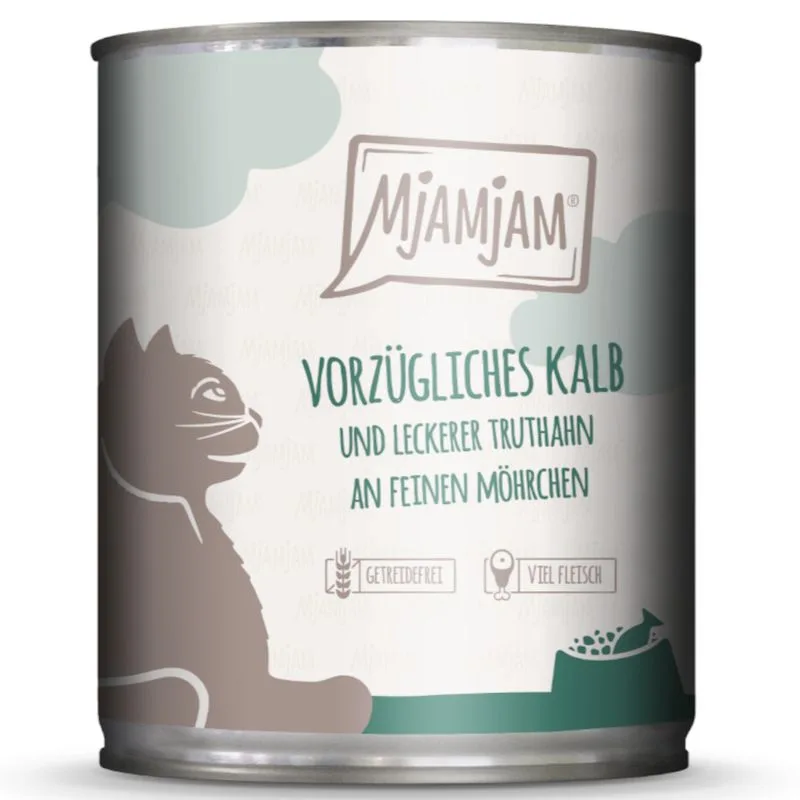 MjAMjAM 24 x 800 g umido gatto (Vitello & Tacchino con deliziose carotine)