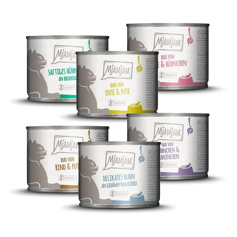 MjAMjAM 6 x 200 g umido gatto (Mix 2: Pollo & Broccoli, Pollo & Zucca, Anatra & Tacchino, Anatra & Pollo, Pollo & Coniglio, Manzo & Tacchino)