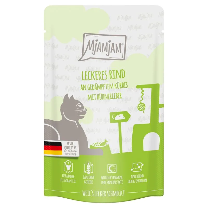 MjAMjAM Buste 24 x 125 g umido gatto (Manzo & Zucca al vapore)