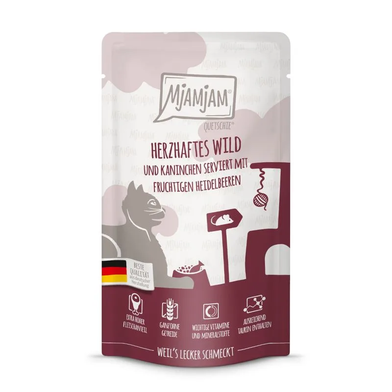 MjAMjAM Buste 24 x 125 g umido gatto (Selvaggina, Coniglio & Mirtilli)