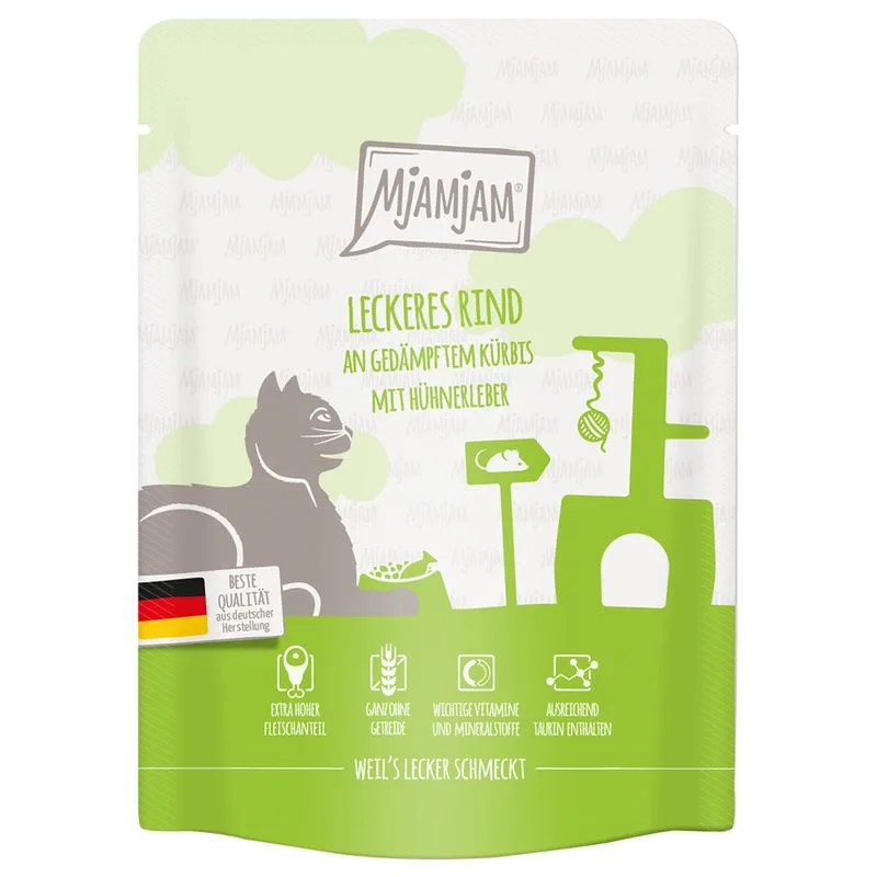 MjAMjAM Buste 6 x 300 g umido gatto (Manzo & Zucca al vapore)