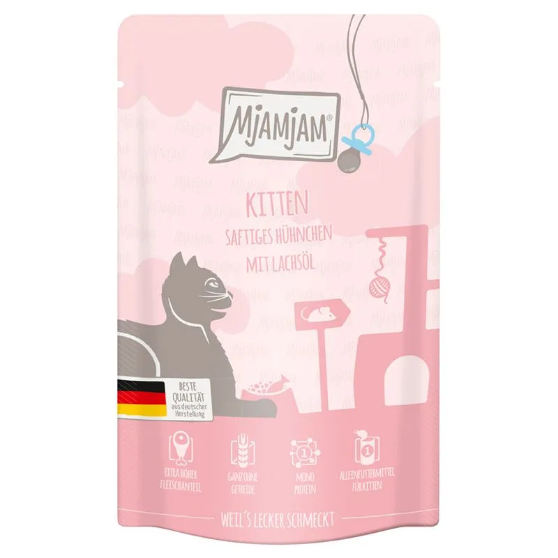 MjAMjAM Buste Kitten 12 x 125 g umido gatto (Pollo & Olio di Salmone)