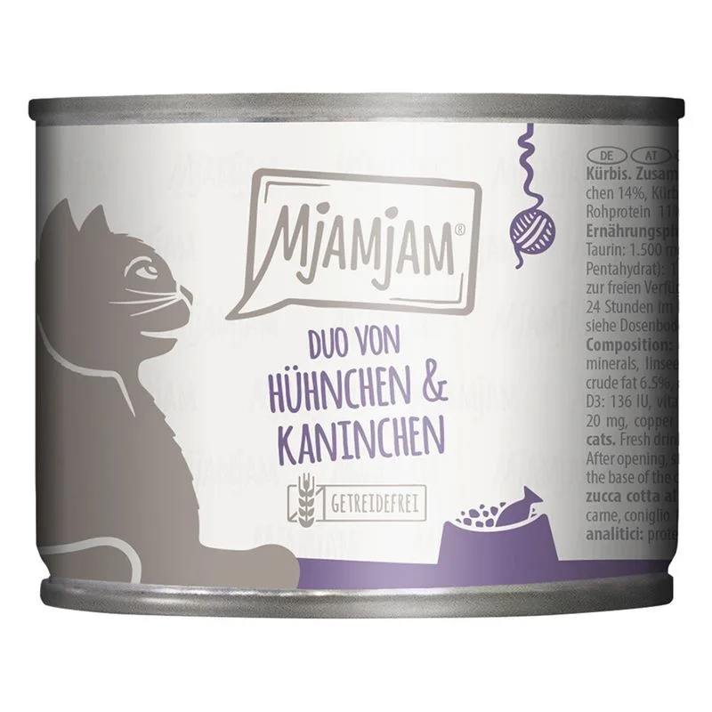 MjAMjAM Duo 6 x 200 g umido gatto (Pollo & Coniglio con Zucca al vapore)