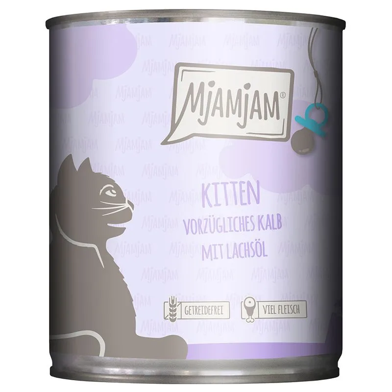 MjAMjAM Kitten 6 x 800 g umido gatto (Vitello & Olio di Salmone)