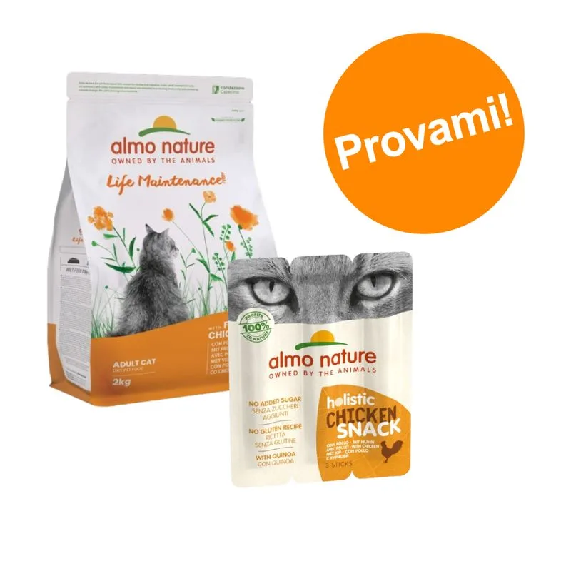 Set prova misto! Almo Nature Holistic con Pollo snack + secco per gatti