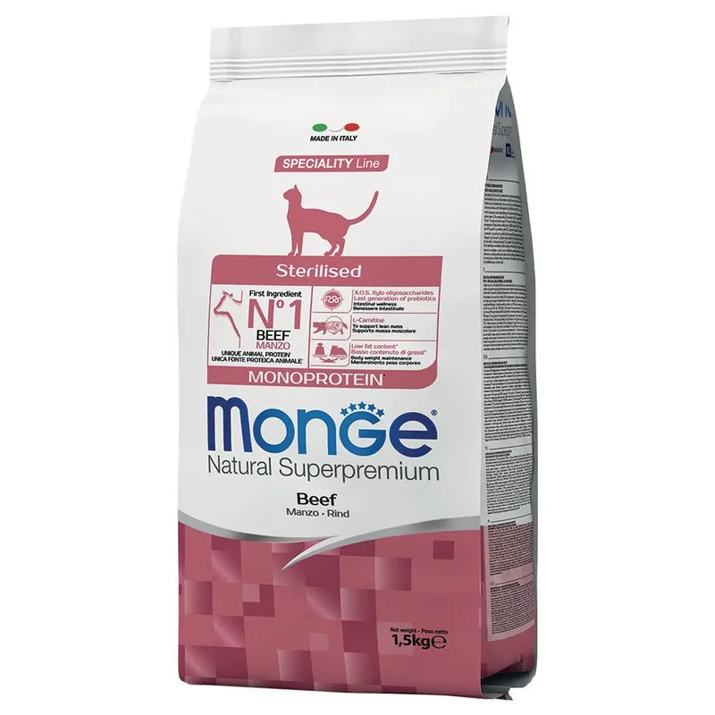 Monge Monoprotein Sterilized Manzo Crocchette per gatti (Set %: 3 x 1,5 kg)