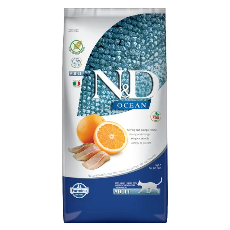 Farmina N&D Ocean Grain Free Adult Cat Aringa e Arancia (Set %: 2 x 5 kg)