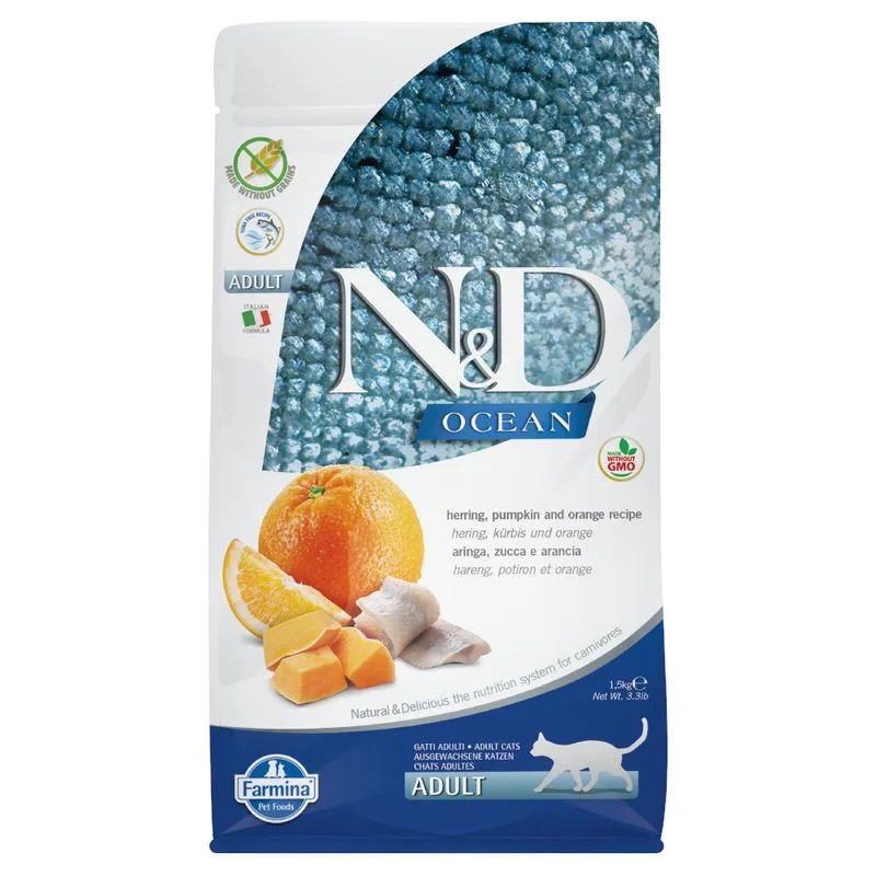 Farmina N&D Ocean Grain Free Adult Cat Aringa, Zucca e Arancia (Set %: 3 x 1,5 kg)