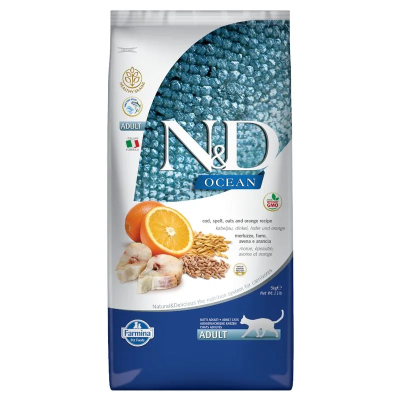 Farmina N&D Ocean Low Grain Adult Cat Merluzzo e Arancia (Set %: 2 x 5 kg)