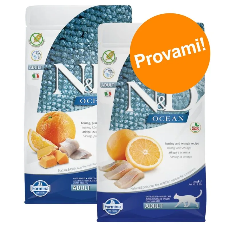 Set prova! 2 x 1,5 kg Farmina N&D Ocean Grain Free Adult per gatti