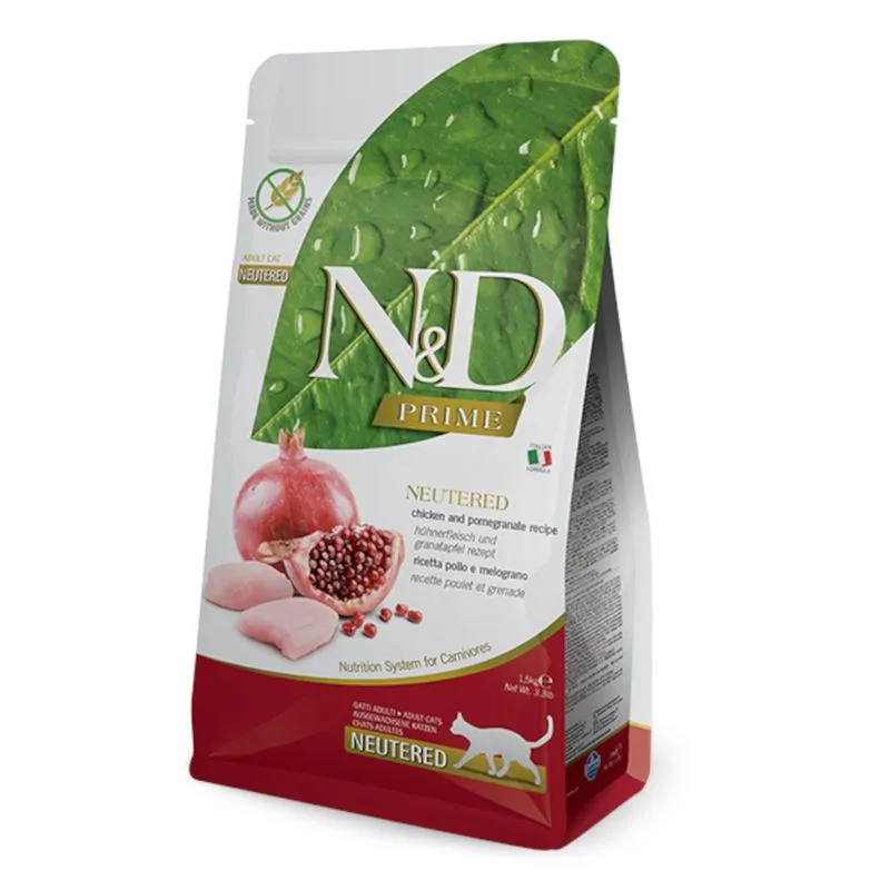 Farmina N&D Prime Grain Free Neutered Pollo e Melograno Crocchette gatto (Set %: 2 x 5 kg)