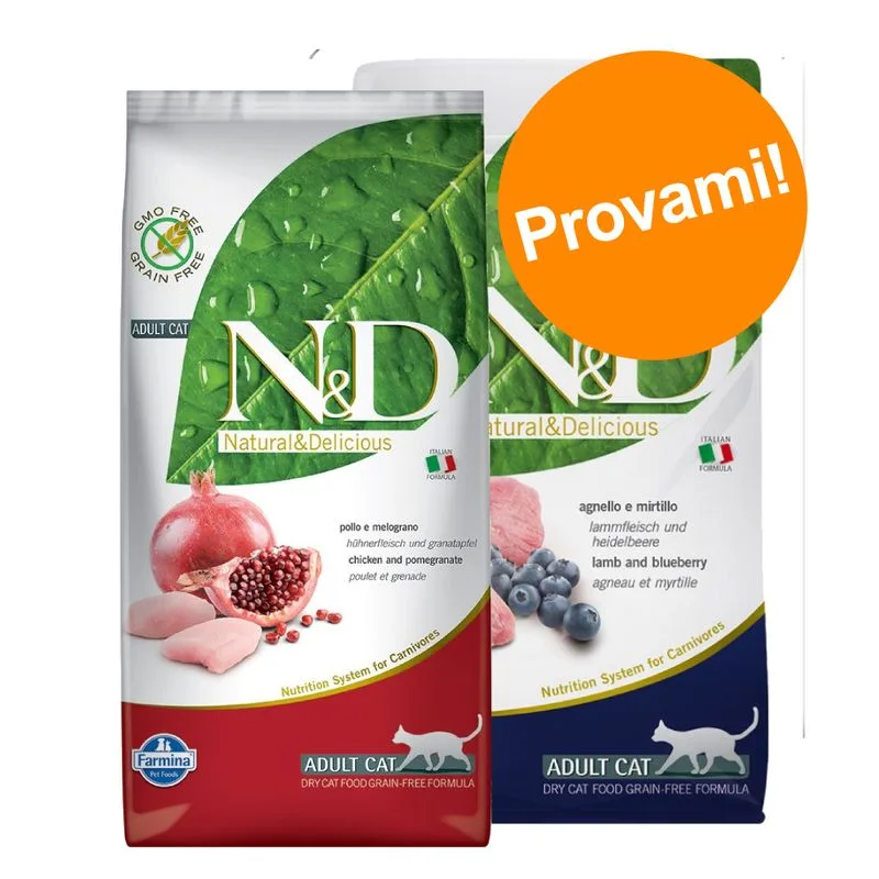 Set prova! 2 x 1,5 kg Farmina N&D Grain Free Adult per gatti