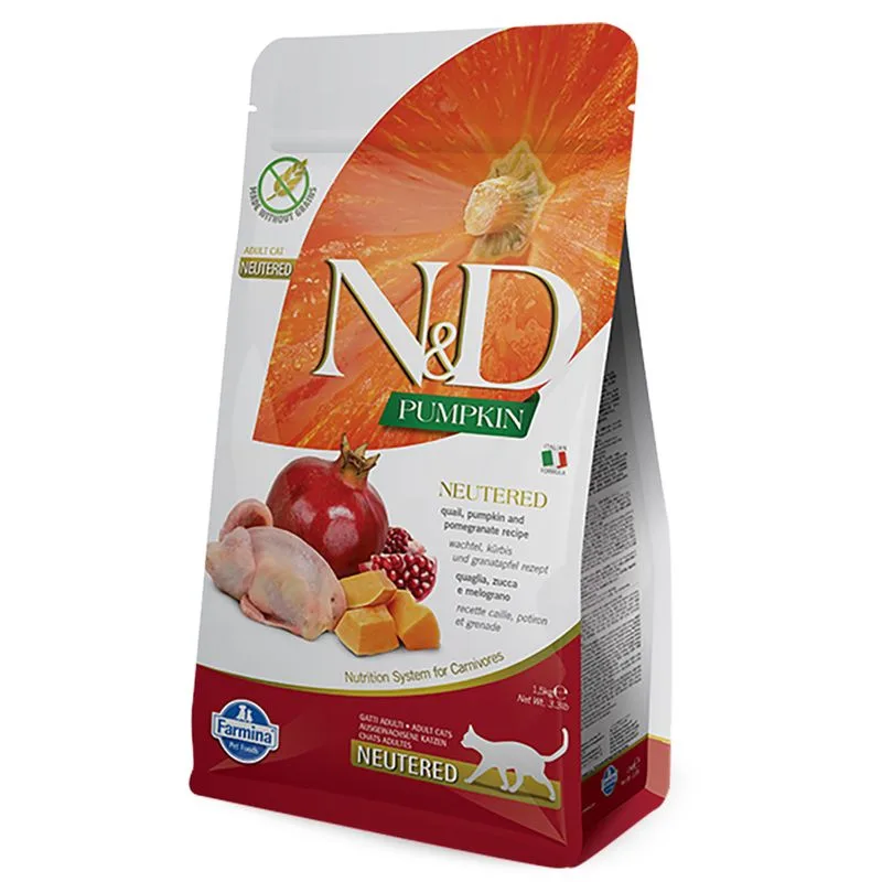 Farmina N&D Pumpkin Adult Quaglia, Zucca e Melograno Neutered per gatti (Set %: 2 x 5 kg)