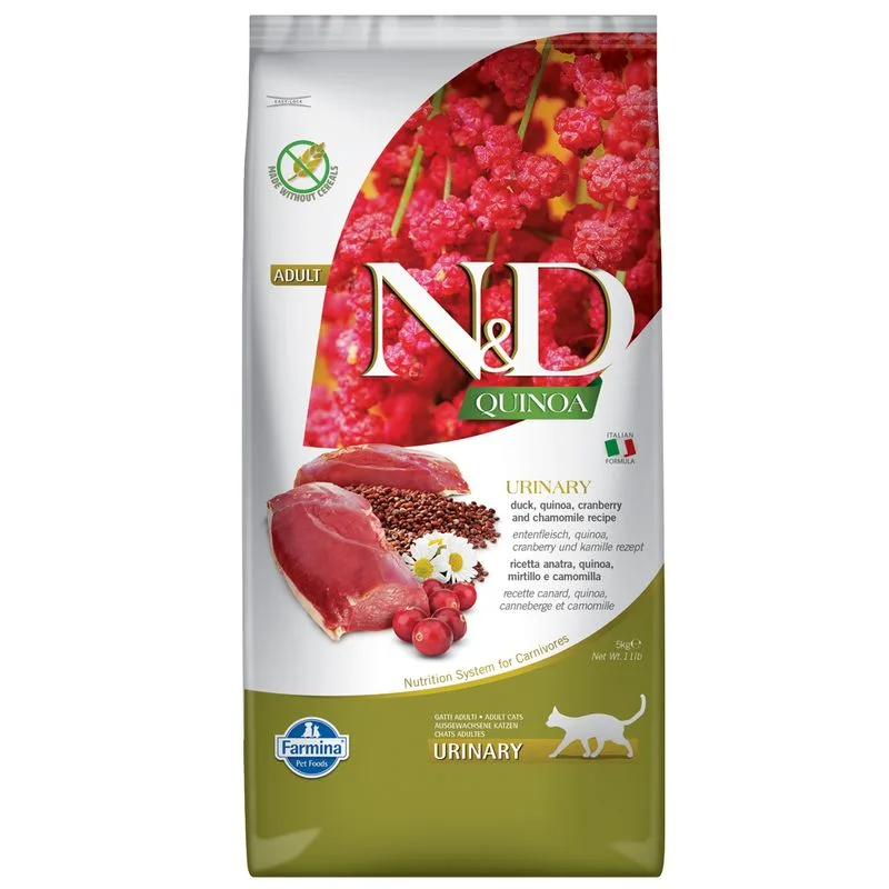 Farmina N&D Quinoa Cat Urinary Anatra, Quinoa, Mirtillo rosso e Camomilla (Set %: 2 x 5 kg)