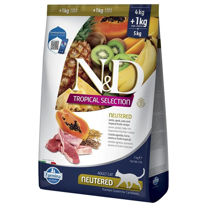 Farmina N&D Cat Tropical Selection Neutered con Agnello (Set %: 2 x 5 kg (4 kg + 1 kg))