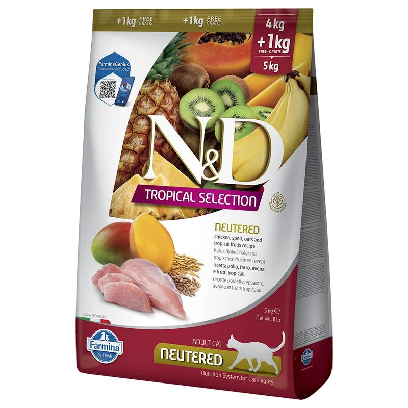 Farmina N&D Cat Tropical Selection Neutered con Pollo Crocchette gatto (Set %: 2 x 5 kg (4 +1 kg))