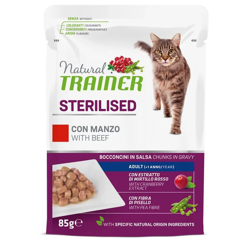 Natural Trainer Adult Sterilised 12 x 85 g (con Manzo)