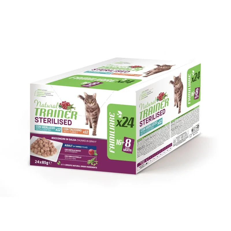 Natural Trainer Adult Sterilised 48 x 85 g (Mix: Tacchino e Merluzzo)