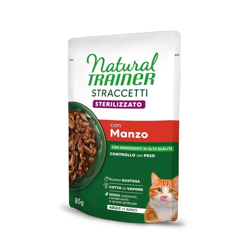 Natural Trainer Adult Sterilised Straccetti in Salsa 48 x 85 g (Manzo)