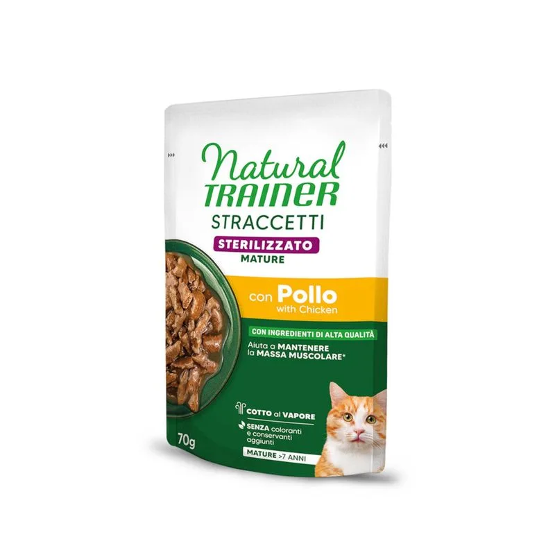 Natural Trainer Mature Sterilised Straccetti in salsa (Set %: 56 x 70 g con Pollo)