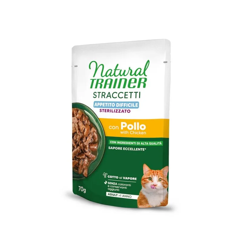 Natural Trainer Sterilised Appetito difficile Straccetti in Salsa (Set %: 56 x 70 g con Pollo)