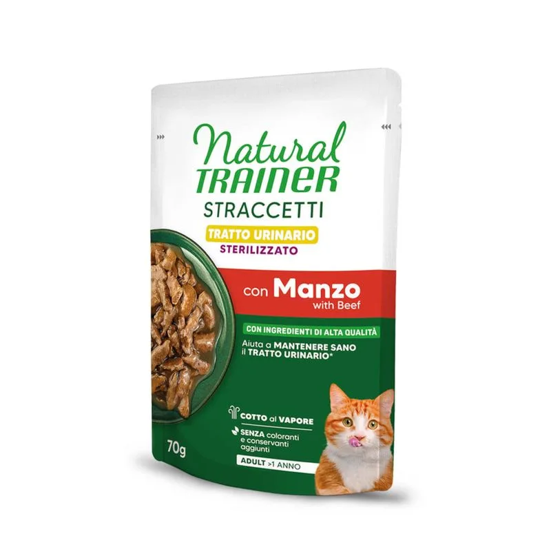 Natural Trainer Sterilised Tratto urinario Straccetti in Salsa (Set %: 56 x 70 g con Manzo)