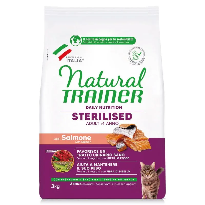 Natural Trainer Sterilised con Salmone Crocchette gatto (3 kg)