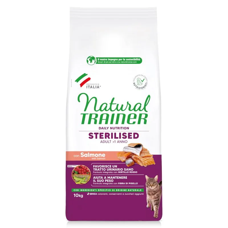 Natural Trainer Sterilised con Salmone Crocchette gatto (Set %: 2 x 10 kg)