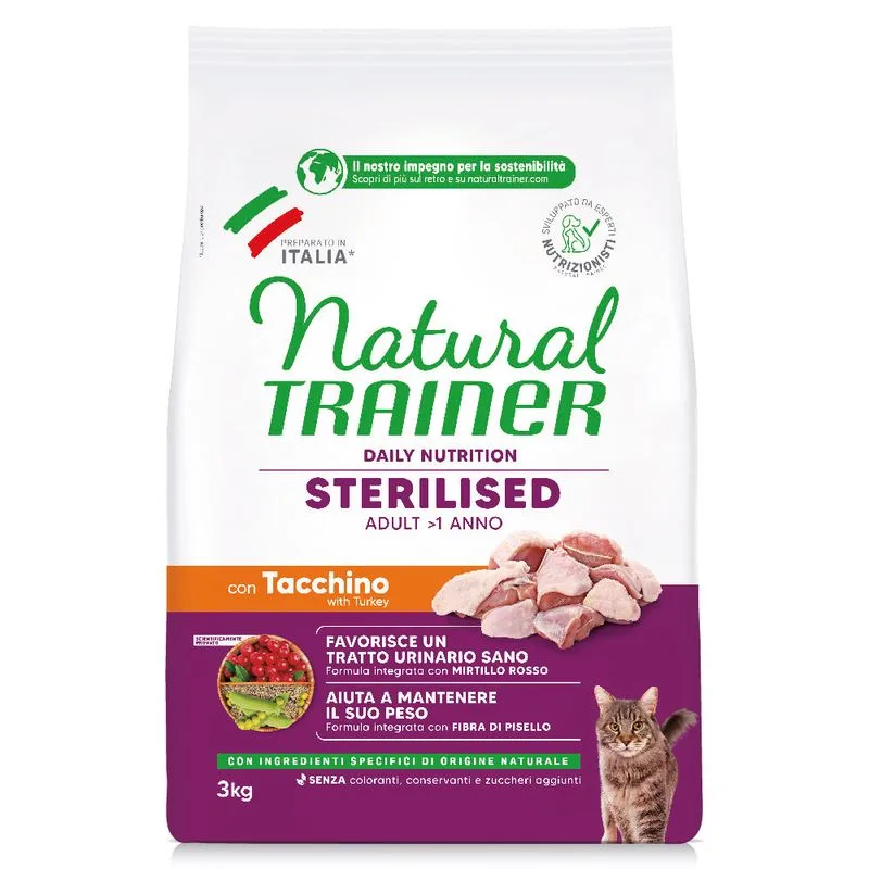Natural Trainer Sterilised con Tacchino Crocchette per gatti (3 kg)