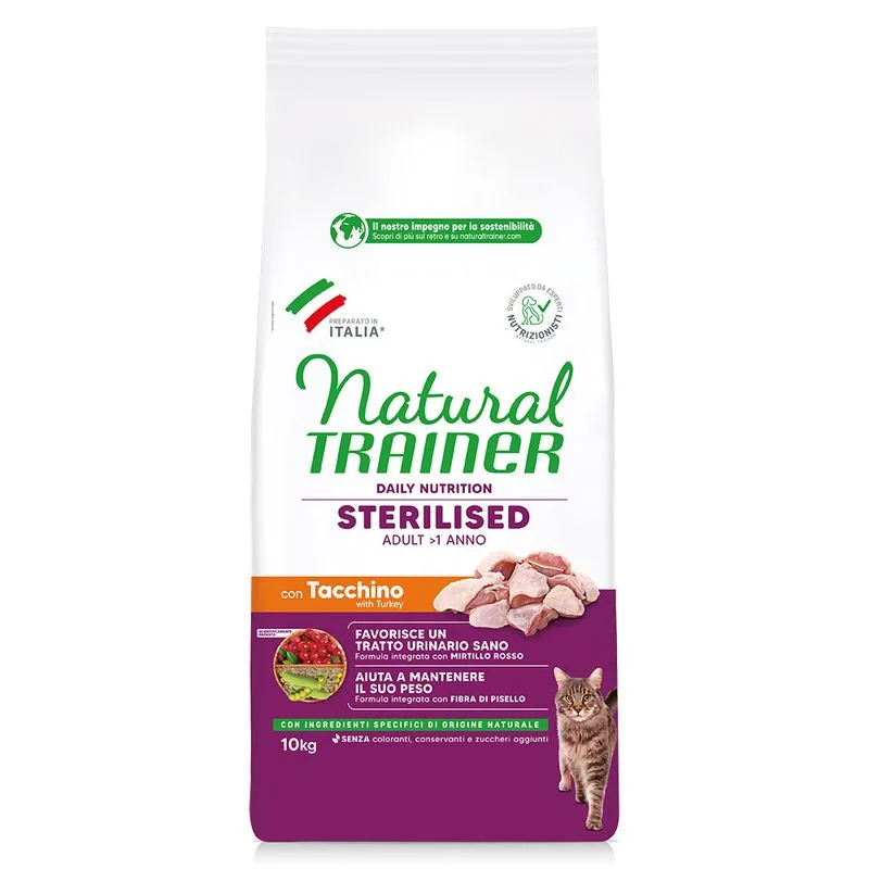 Natural Trainer Sterilised con Tacchino Crocchette per gatti (Set % 2 x 10 kg)