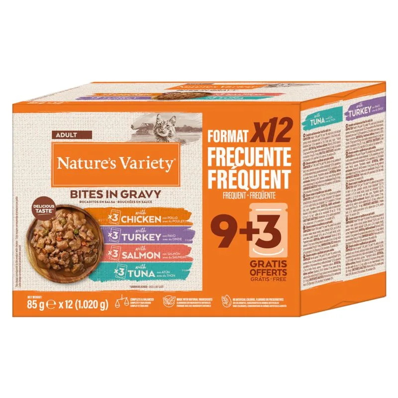 Multipack risparmio! Nature's Variety Bites in Salsa 48 x 85 g (Mix: Pollo, Salmone, Tacchino, Tonno)