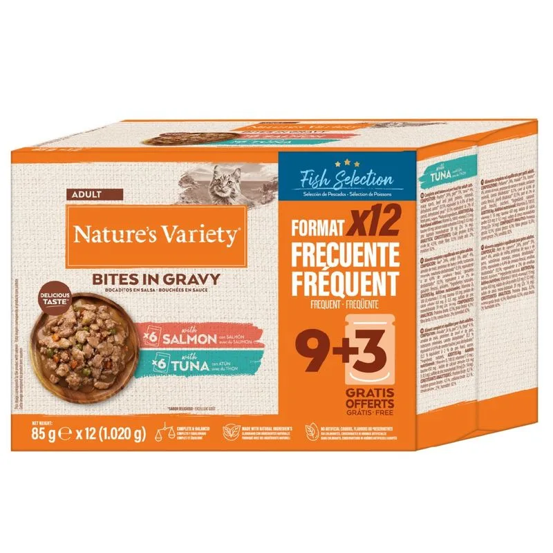 Multipack risparmio! Nature's Variety Bites in Salsa 48 x 85 g (Selezione di Pesce: Salmone, Tonno)