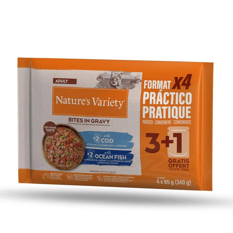 Nature's Variety Bites in Salsa Adult 44 x 85 g (con Merluzzo e Pesce dell'oceano)