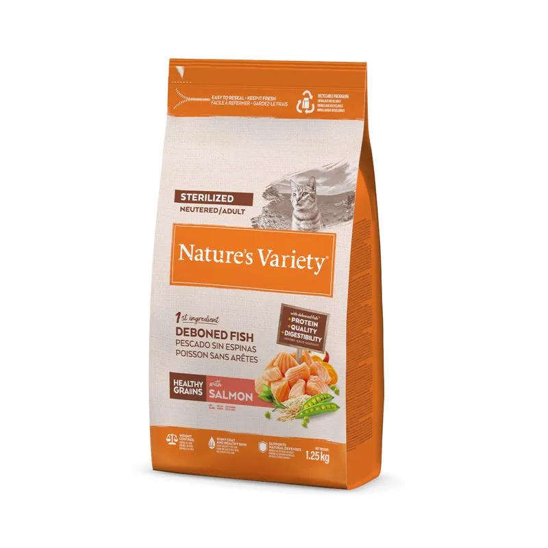 Nature's Variety Healthy Grains Sterilized Adult Salmone Crocchette gatto (Set %: 2 x 1,25 kg)