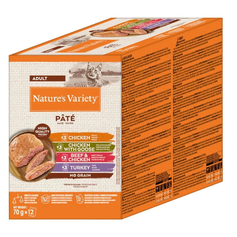 Nature's Variety Paté No Grain 24 x 70 g umido gatto (Mix: Pollo, Pollo & Oca, Manzo & Pollo, Tacchino)